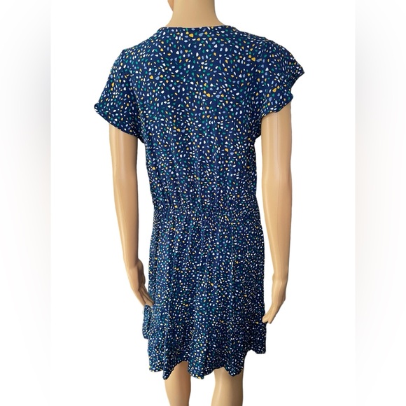 Banana Republic Blue Kidcore Geometric Abstract Dot Button Up Tiered Mini Dress - Picture 5 of 6